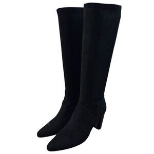 Donald J. Pliner Couture Stretch Suede Block Heeled Boots, Size 8.5 M, Black